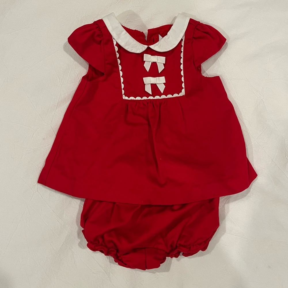 Janie & Jack, baby girl, Christmas Red & White Bow Matching Set 3-6m